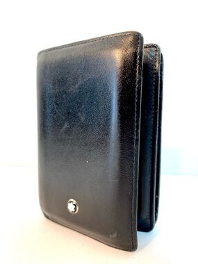 MONT BLANC Black Leather Business Card Holder Bifold Wallet